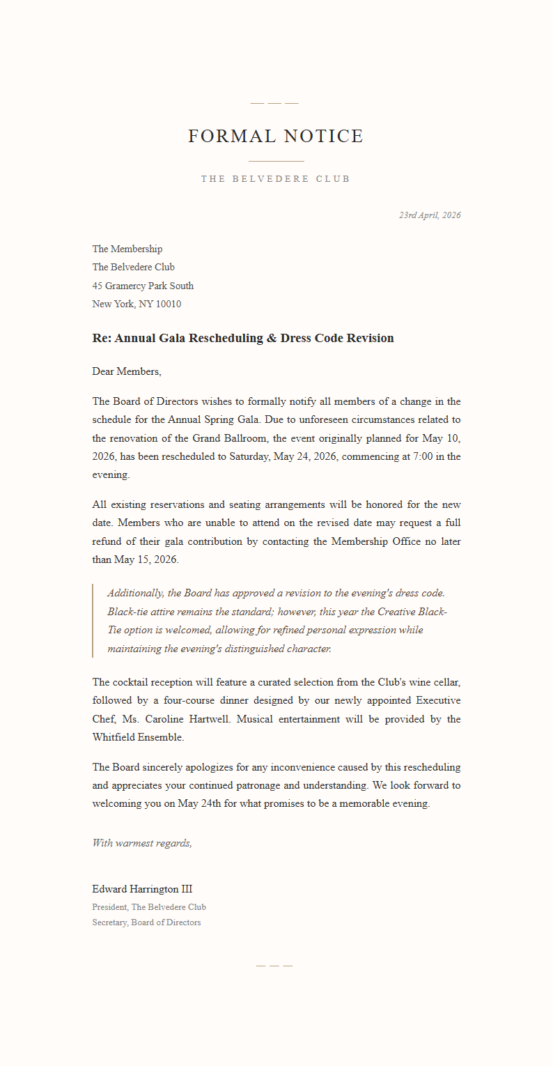 Elegant Sophisticated Notice